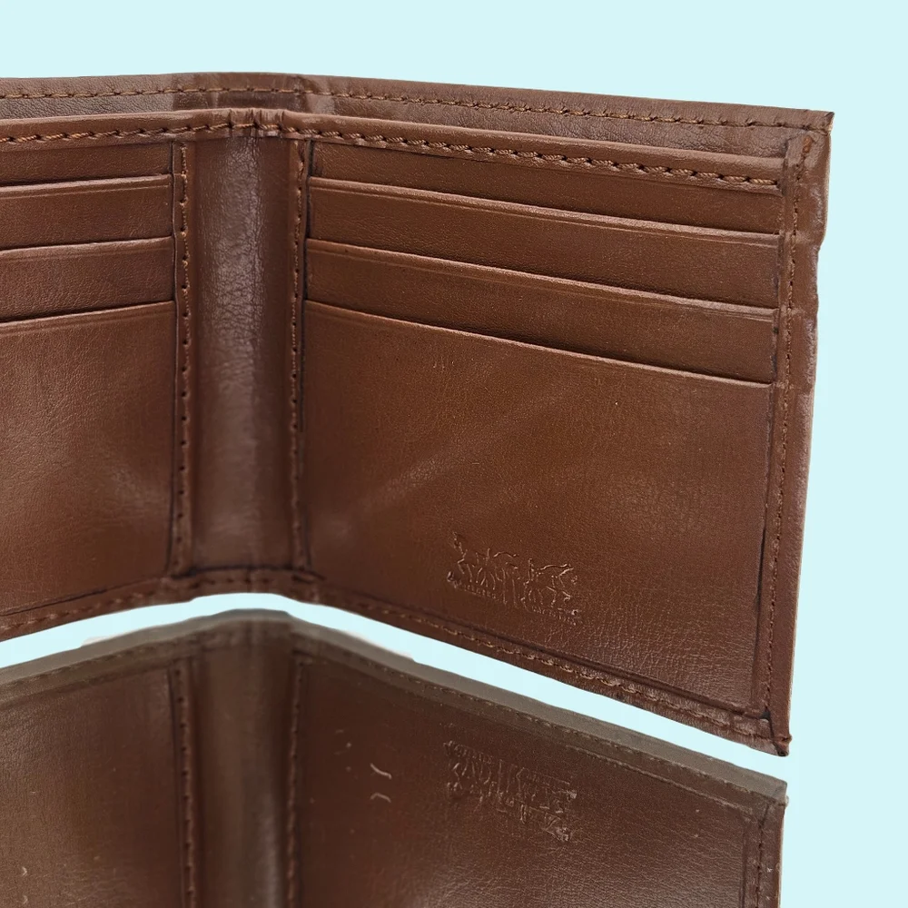 Levi's Wallet Brown Leather Polyester Twill Bifold Cappadocia Traveler Wallet